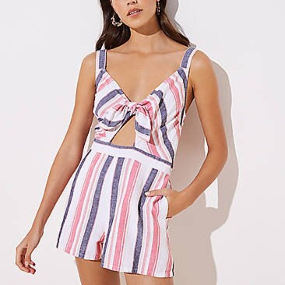 NWT LOFT Beach Striped Tie Cutout Romper